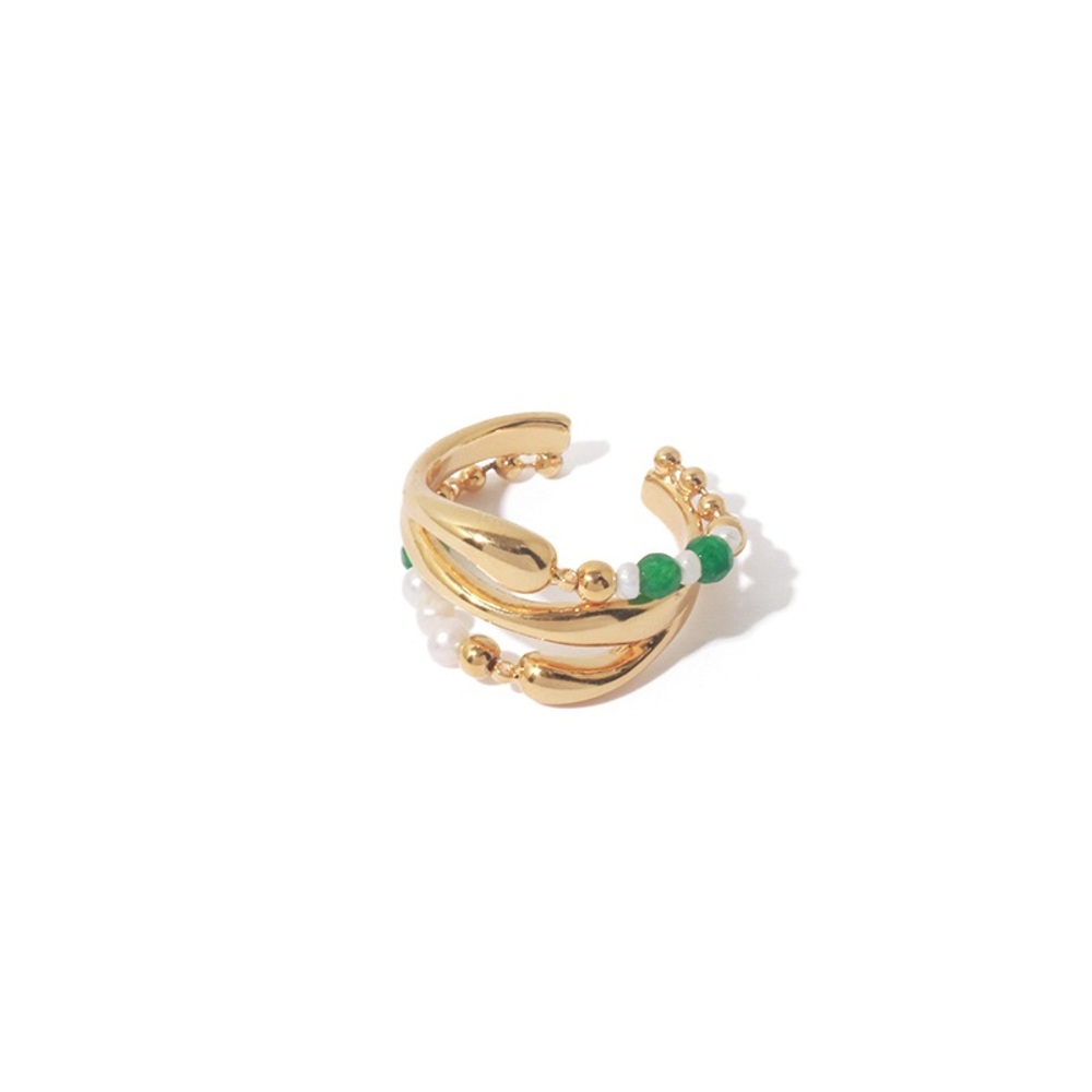 New! Pearl and Stone Ring Platinum Plated Brass